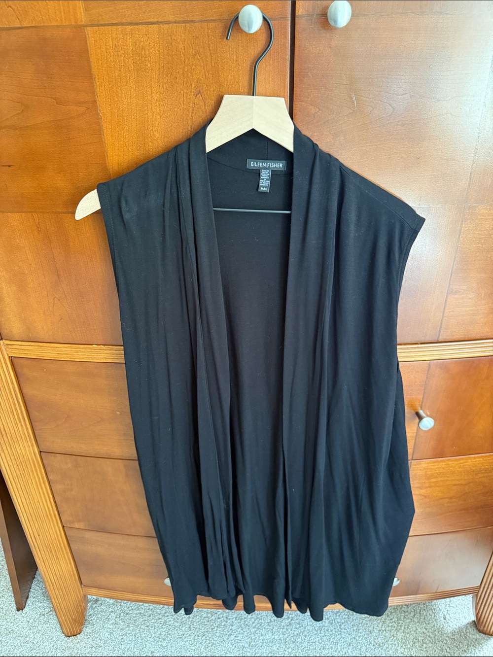 Eileen Fisher Black Long Open-Front Draped Long-Sleeve vest size M